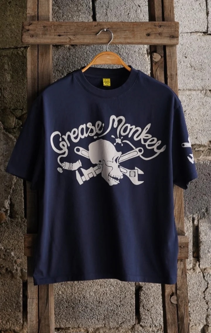 Grease Monkey Motorcycle Unisex Lacivert Oversize Tişört