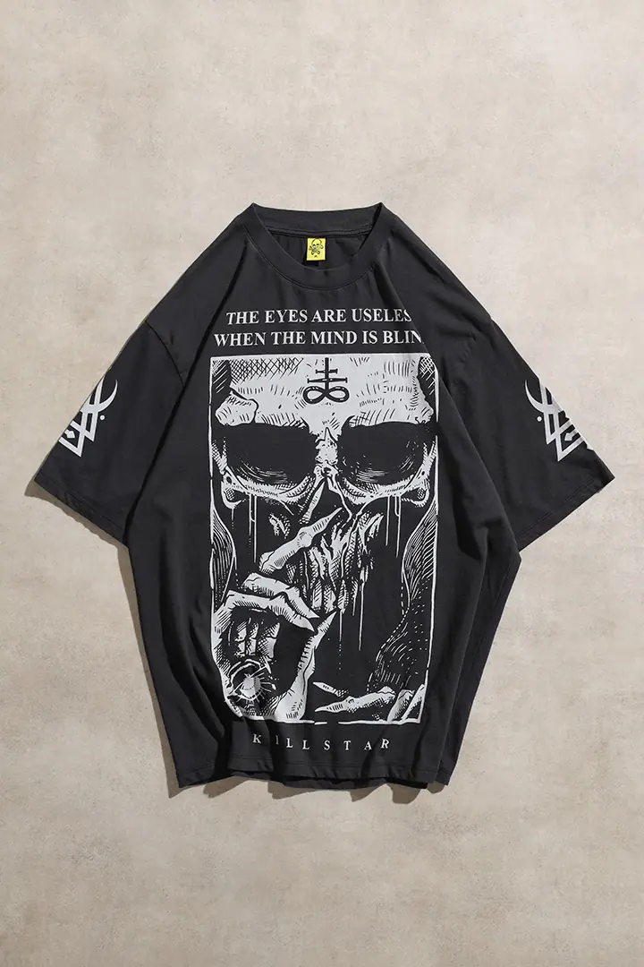 Killstar Gothic Skull Oversize Unisex Siyah Kısa Kol Tshirt