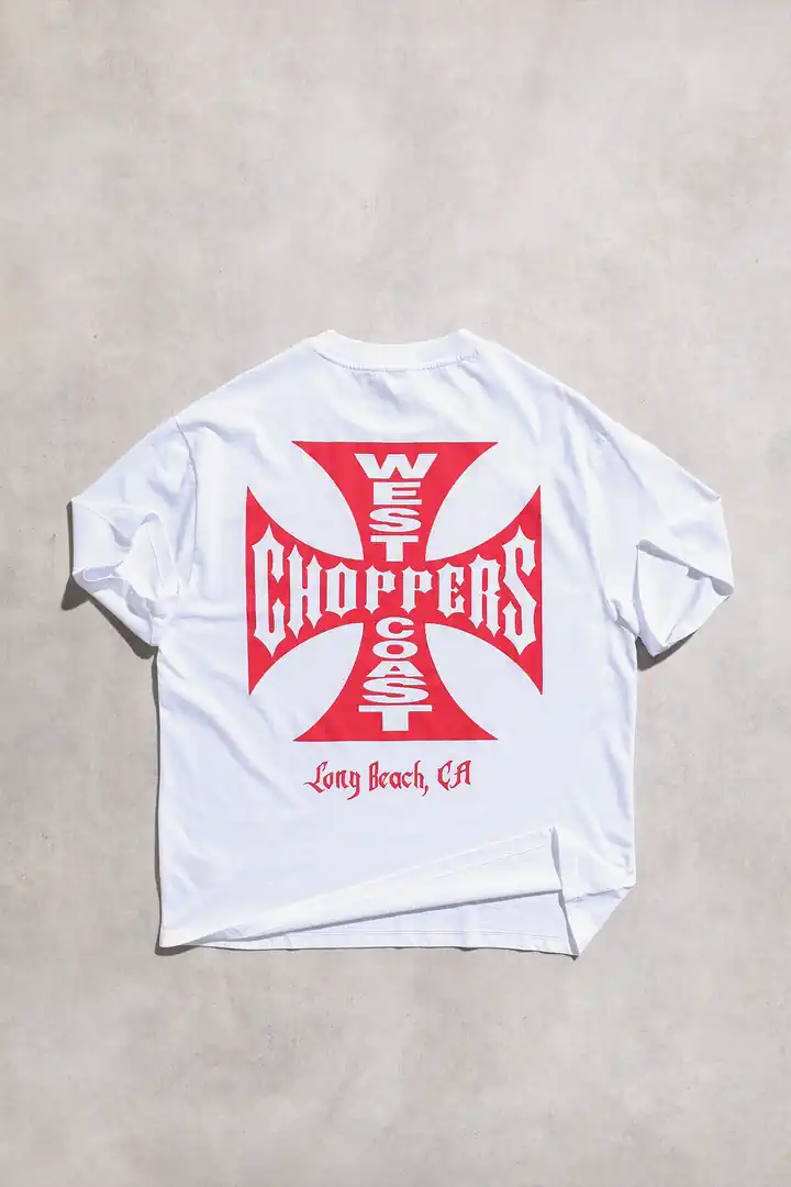 West Coast Choppers Long Beach Unisex Oversize Beyaz Kırmızı Kısa Kol Tshirt