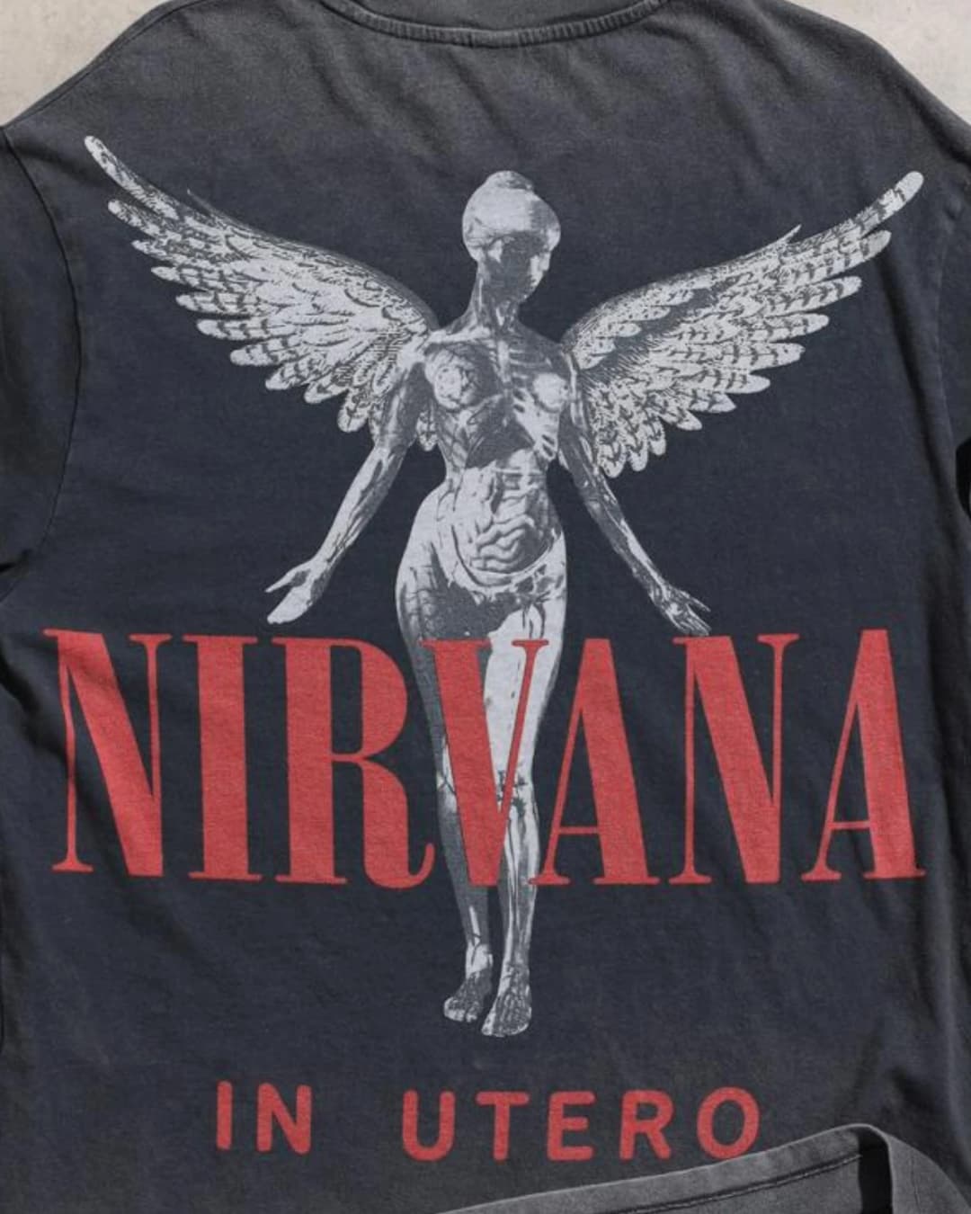 Nirvana In Utero Anjelofer Baskılı Vintage Yıkamalı Gri Oversize