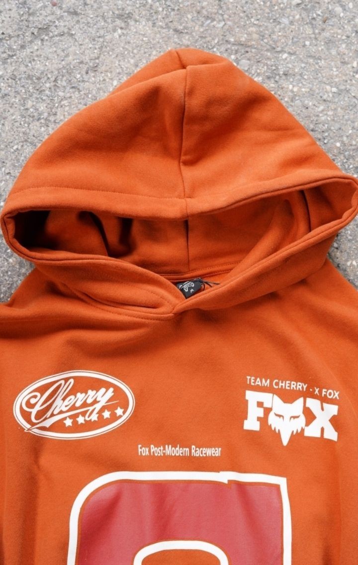 Cherry Fox Turuncu Baskılı Motorcu Sweatshirt