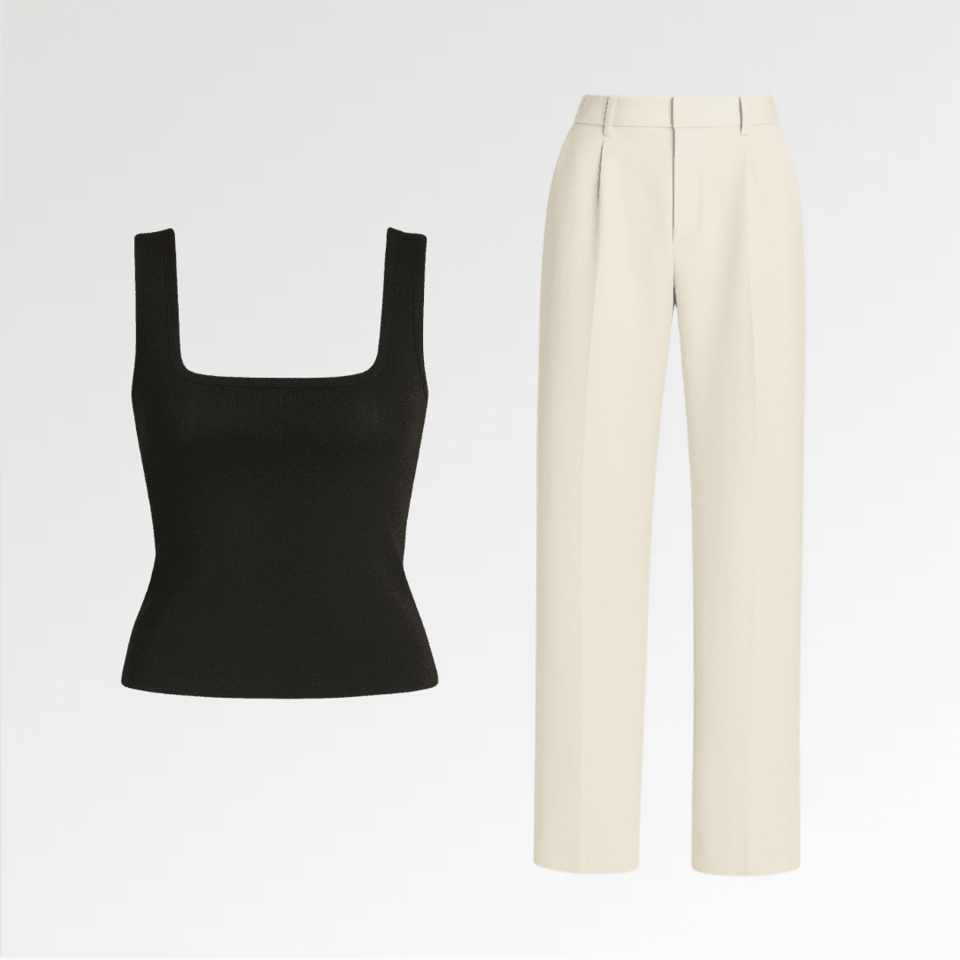 Siyah Tilia Top & Bej Lucina Pantolon