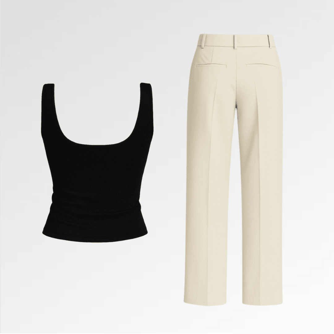 Siyah Tilia Top & Bej Lucina Pantolon