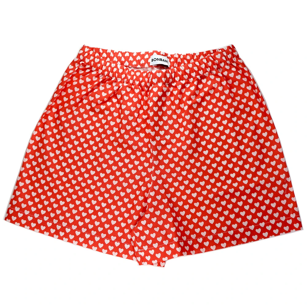 %100 Pamuklu Şort - Turuncu-Beyaz Kalp Desenli main variant image