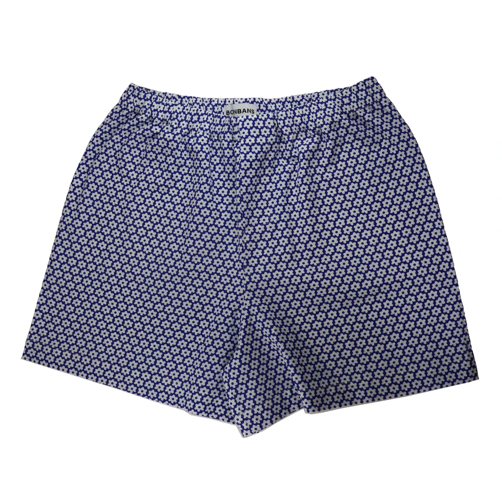 %100 Pamuklu Şort - Mavi-Beyaz Çiçek Desenli main variant image