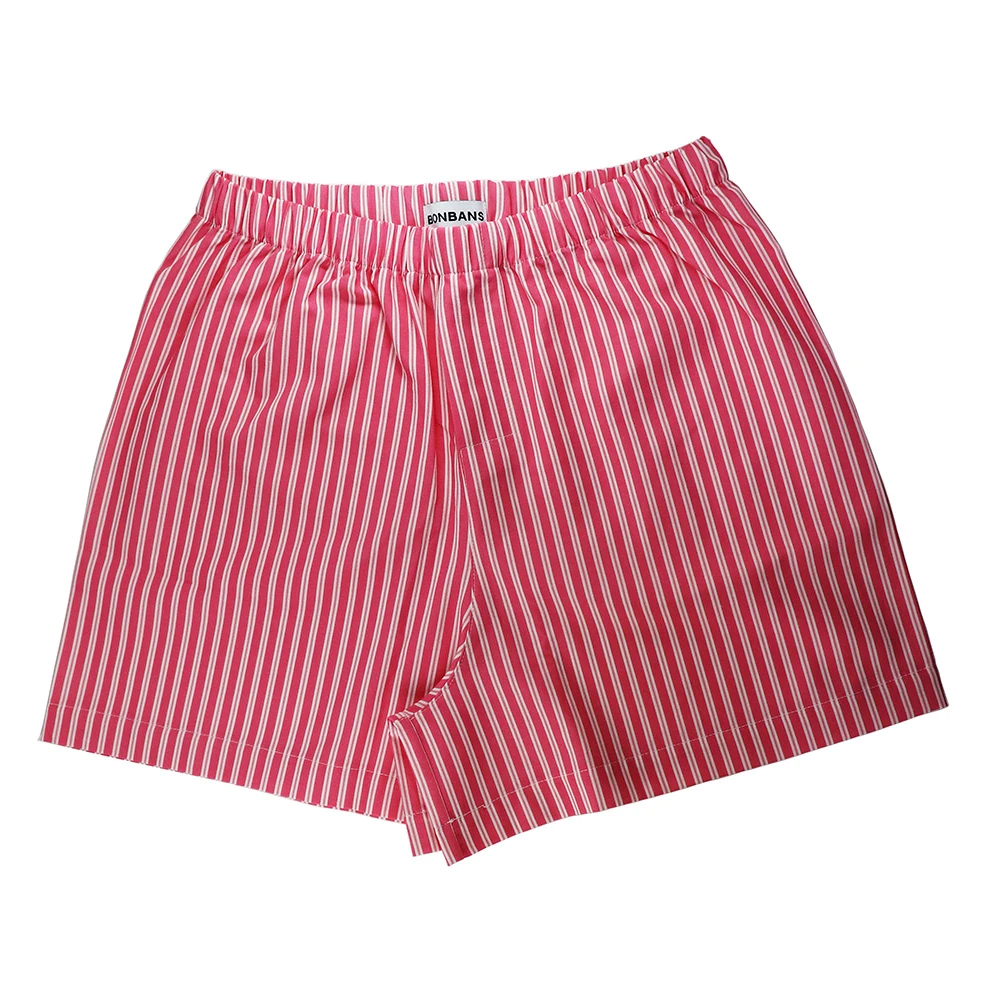 %100 Pamuklu Şort - Pembe-Beyaz Çizgili Desenli main variant image