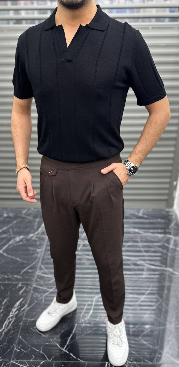 Erkek Slimfit Kesim Modelli Polo Yaka Triko Tişört - Siyah