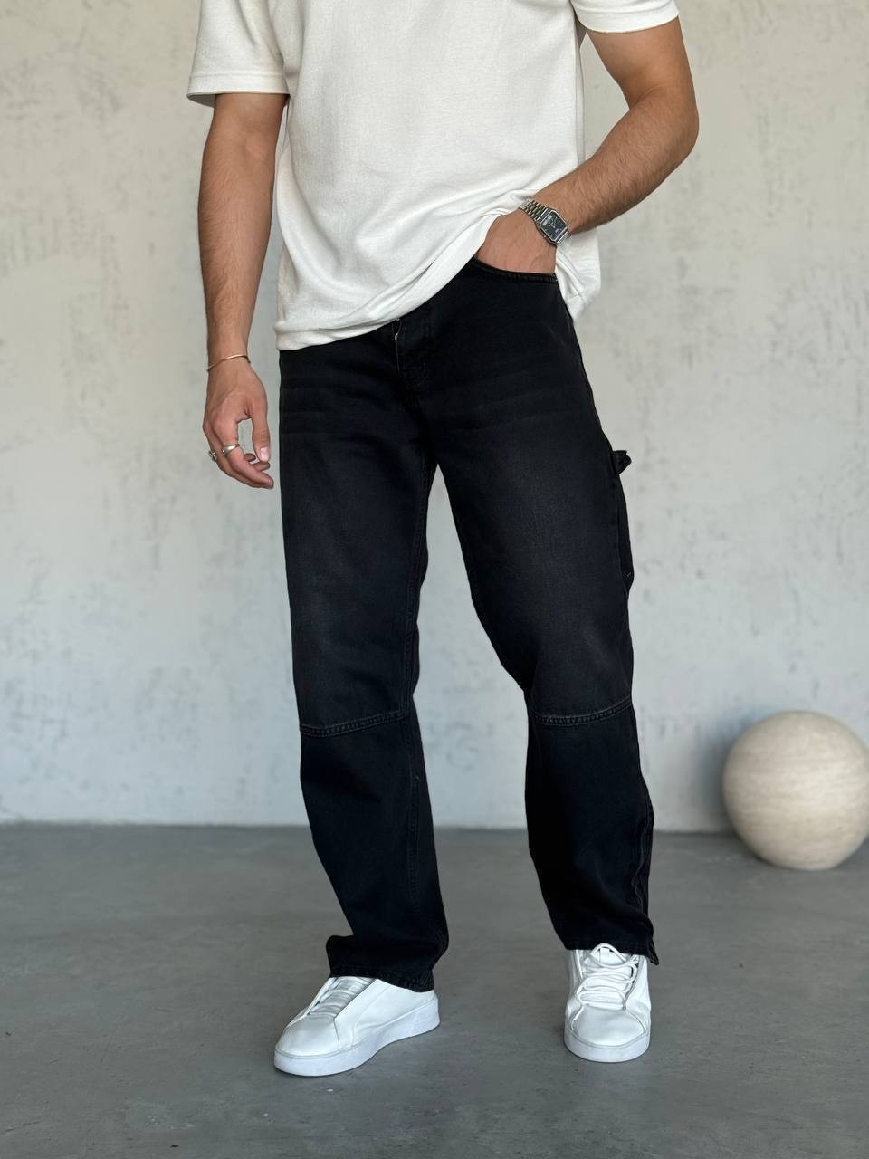 Erkek Rahat Kalıp Baggy Model Kot Pantolon - Siyah