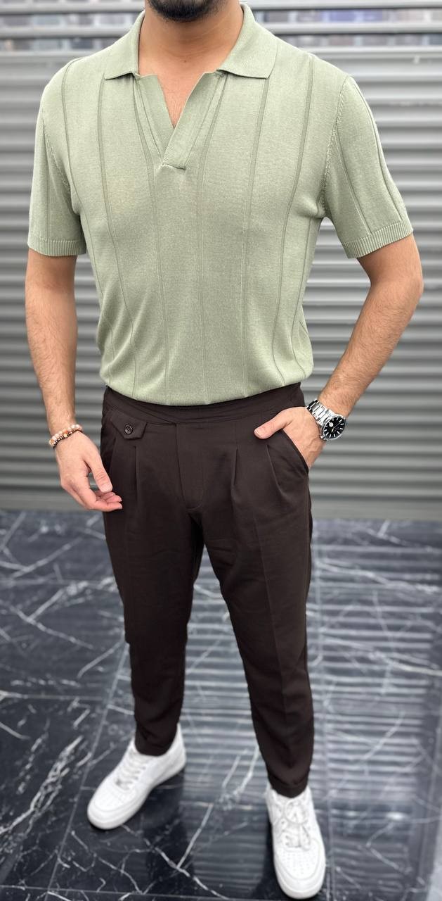 Erkek Slimfit Kesim Modelli Polo Yaka Triko Tişört - Açık Yeşil