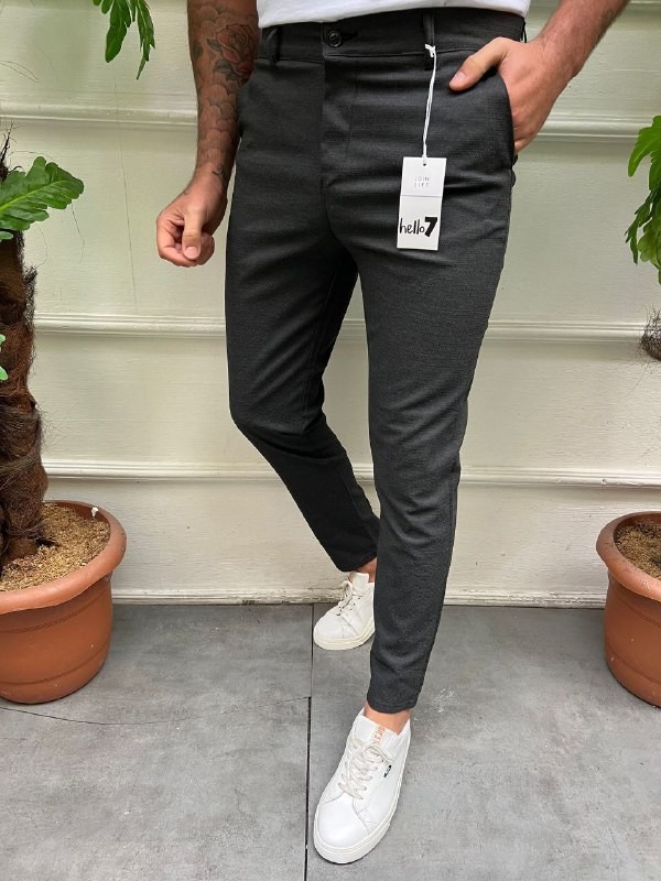 Erkek Slimfit Kesim Keten Pantolon - Füme