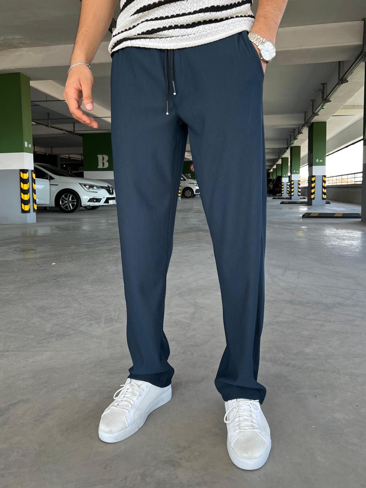 Erkek Fitilli Baggy Pantolon  - petrol mavisi