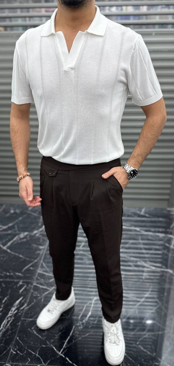 Erkek Slimfit Kesim Modelli Polo Yaka Triko Tişört - Beyaz