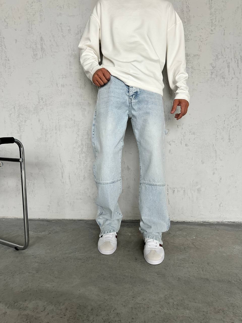 Erkek Rahat Kalıp Baggy Model Kot Pantolon - BUZ MAVİ