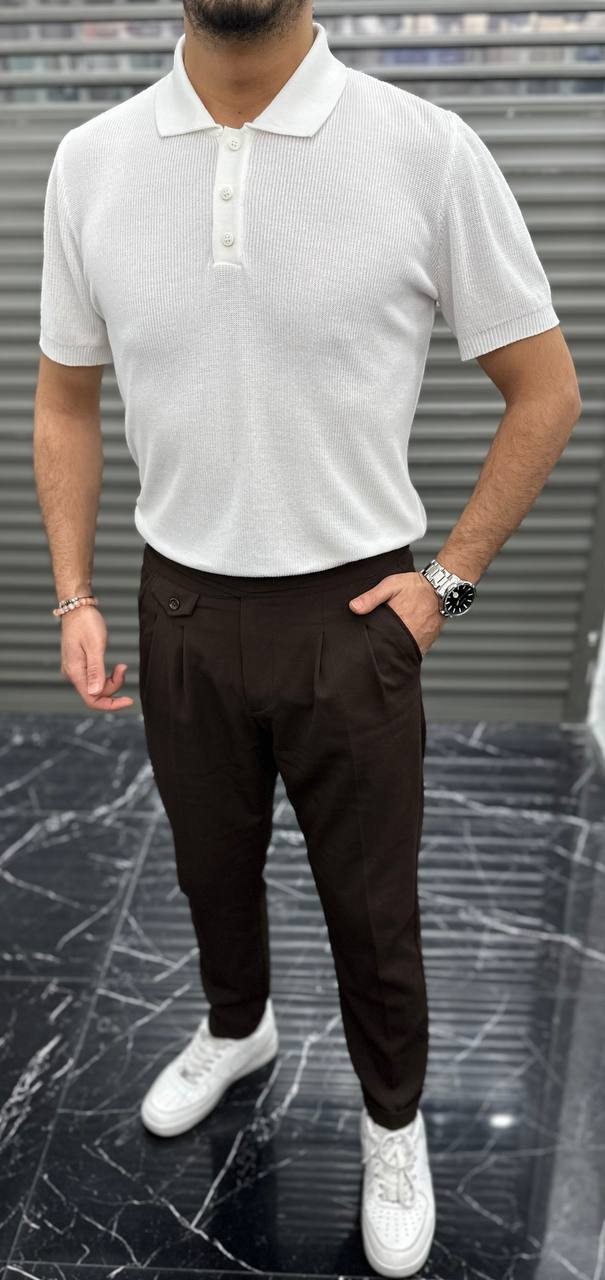 Erkek Slimfit Kesim Düz Polo Yaka Triko Tişört - Beyaz