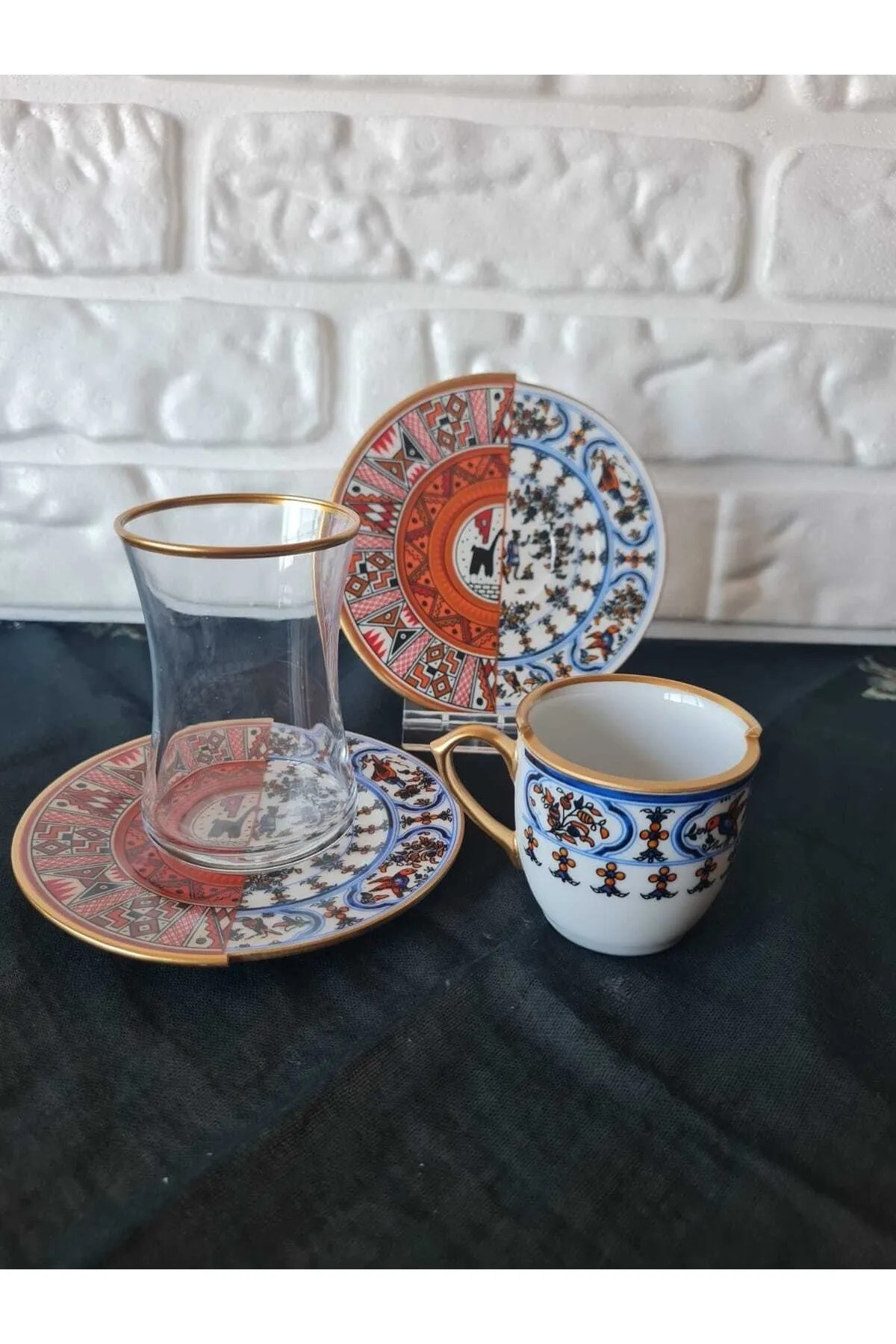 FERMATO 18 Parça 6 Kişilik Çay ve Türk Kahvesi Fincanı Takımı Nora Serisi