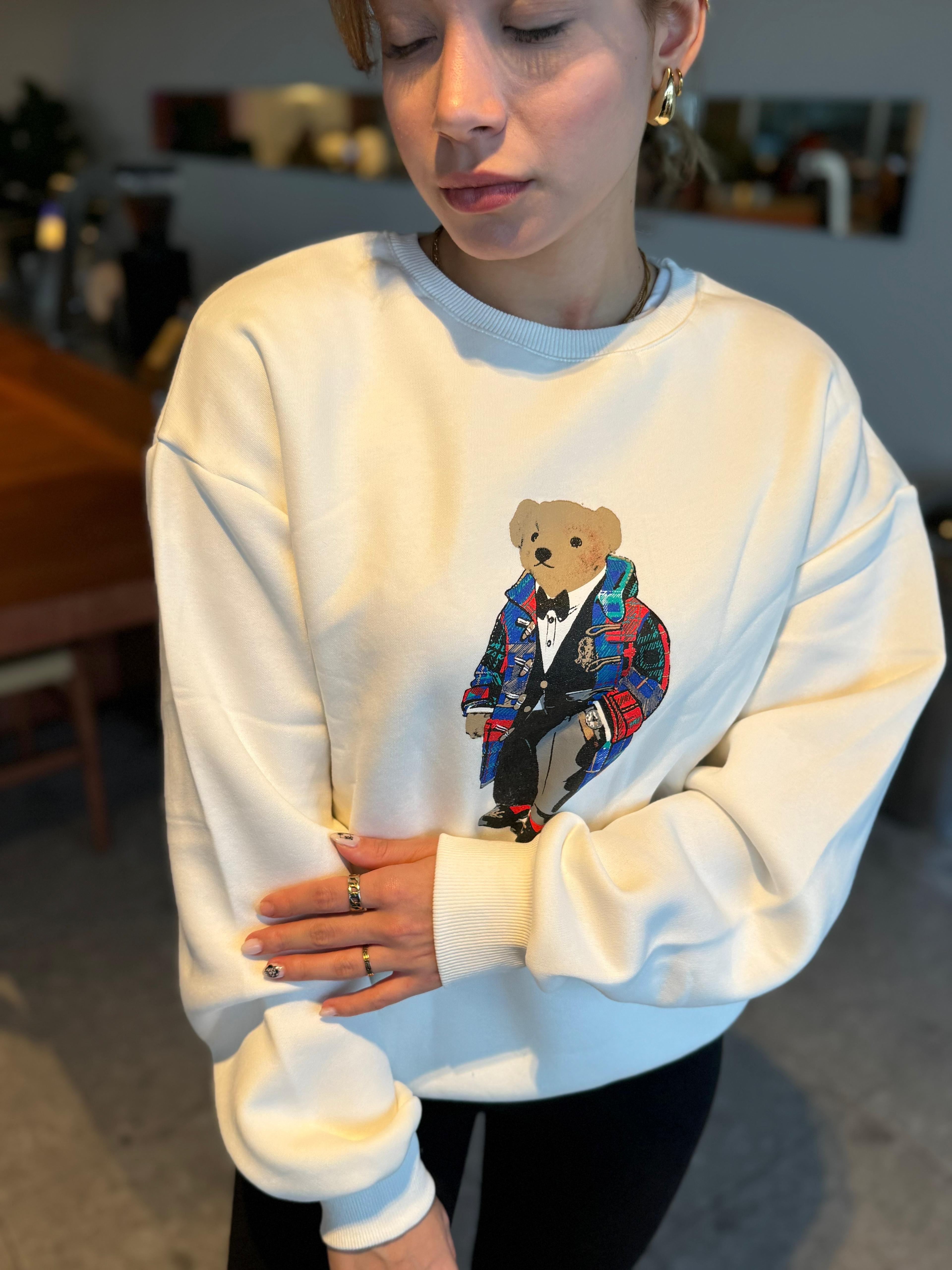 Teddy Bear Nakışlı Şardonlu Sweatshirt