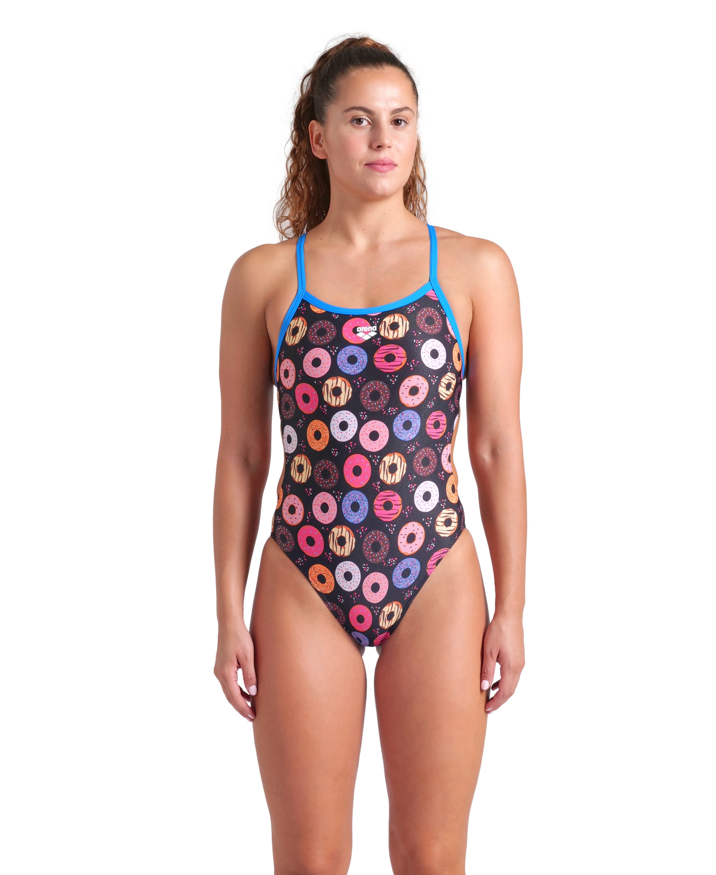 WOMEN'S ARENA DONUTS SWIMSUIT CHALLENGE BACK BLACK MULTI BLUE RIVER