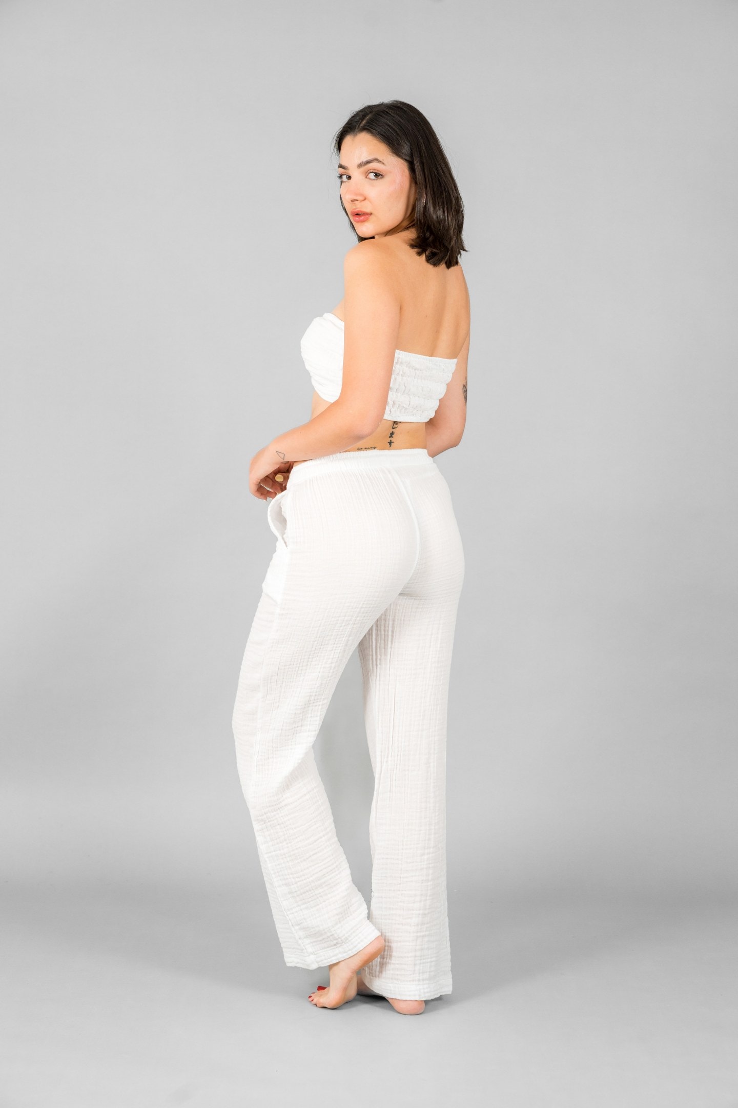 Palazzo Pantolon-Crop Top Takım
