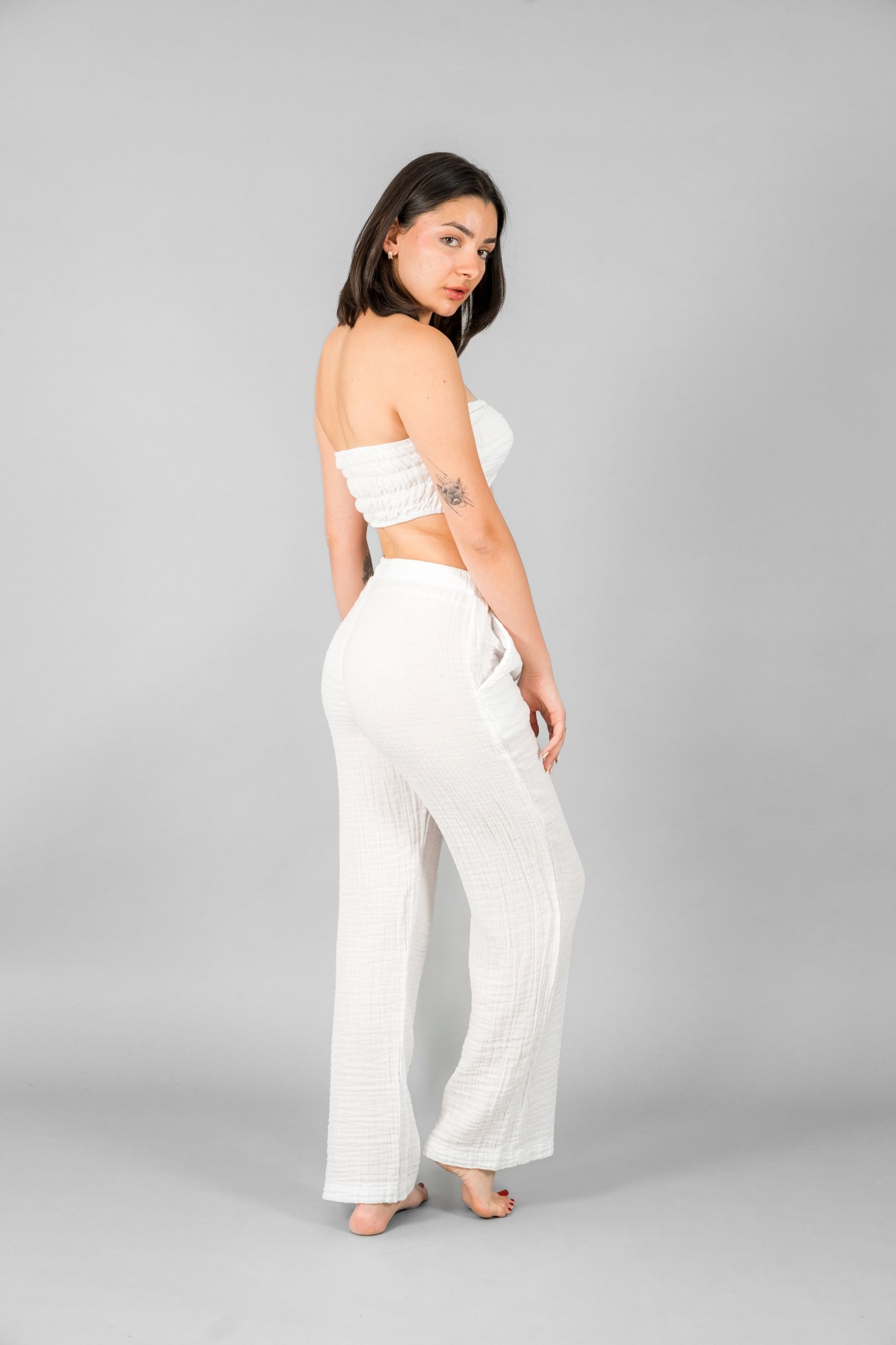 Palazzo Pantolon-Crop Top Takım