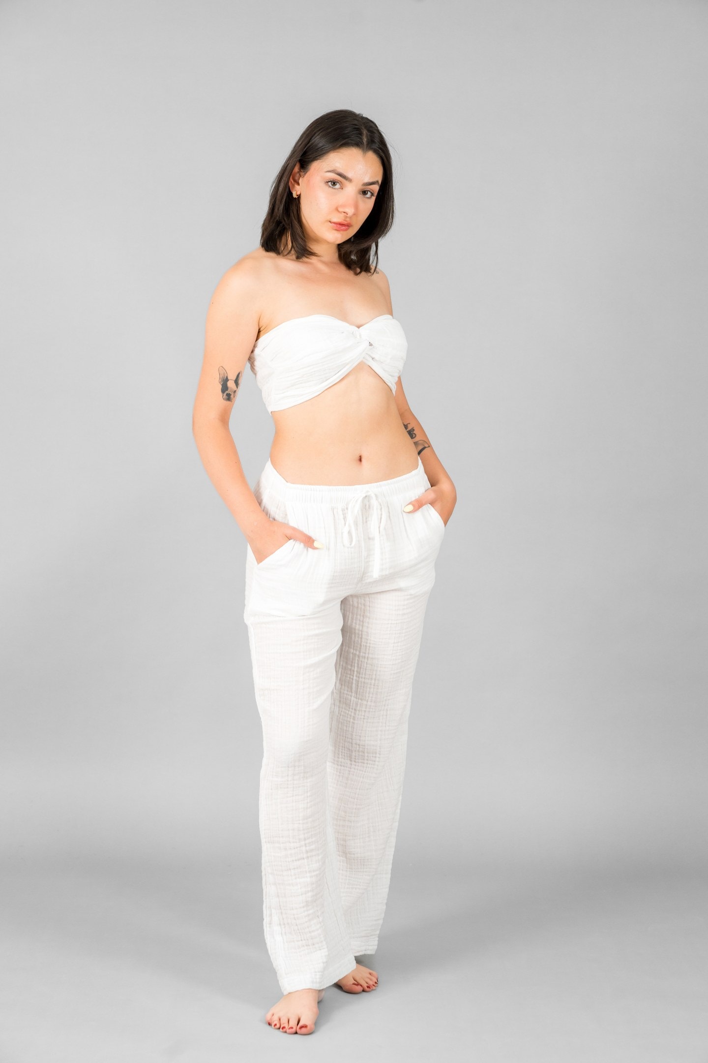 Palazzo Pantolon-Crop Top Takım