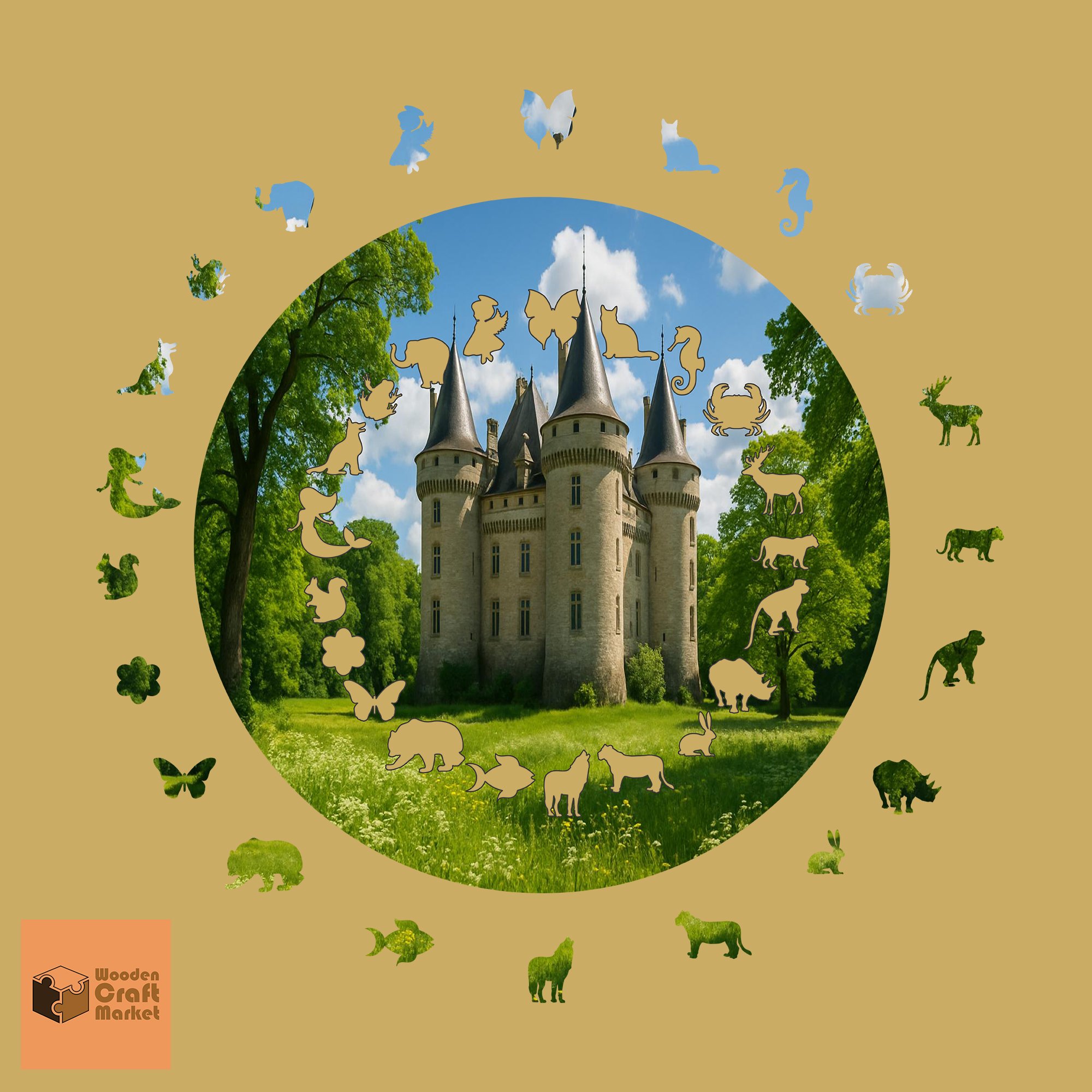 SAKLIKALE FİGÜRLÜ AHŞAP PUZZLE YAKLAŞIK 300 PARÇA 45 X 45 ÖLÇÜLERİNDE