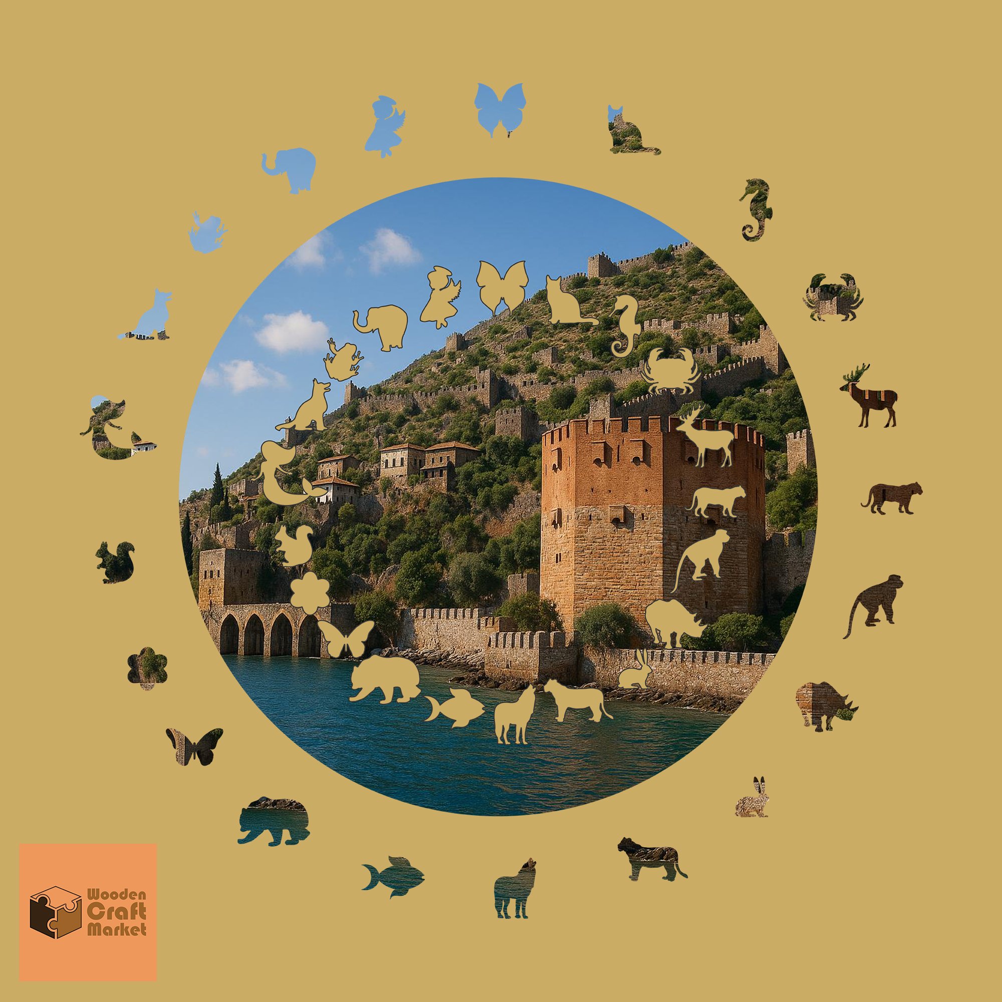 ALANYA KIZILKULE FİGÜRLÜ AHŞAP PUZZLE YAKLAŞIK 300 PARÇA 45 X 45 ÖLÇÜLERİNDE