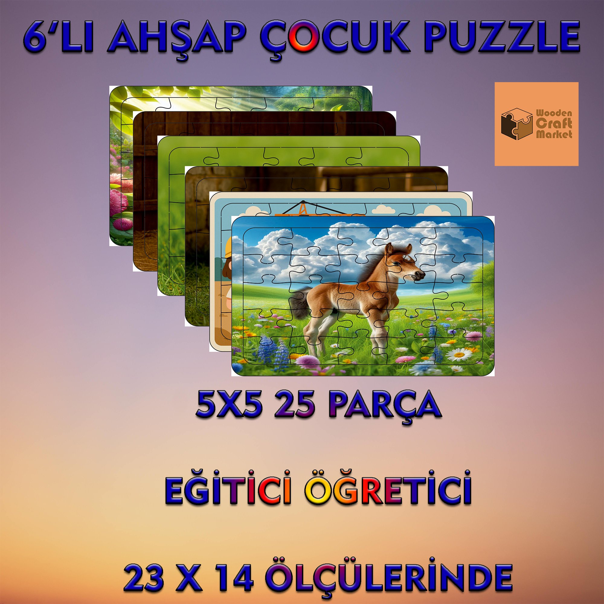  6'LI ÇOCUK AHŞAP PUZZLE EĞİTİCİ ÖĞRETİCİ