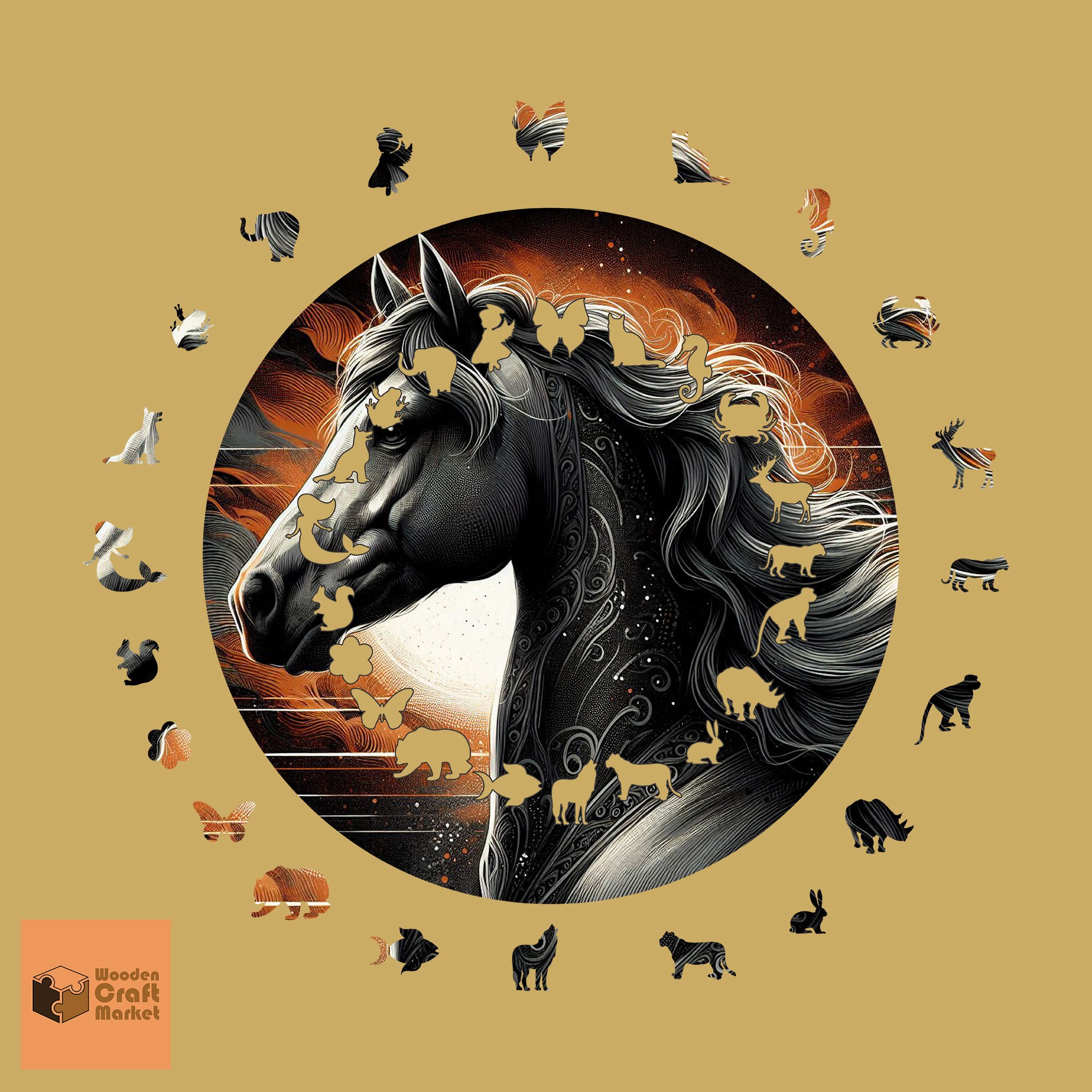 HORSE FİGÜRLÜ AHŞAP PUZZLE YAKLAŞIK 300 PARÇA 45 X 45 ÖLÇÜLERİNDE