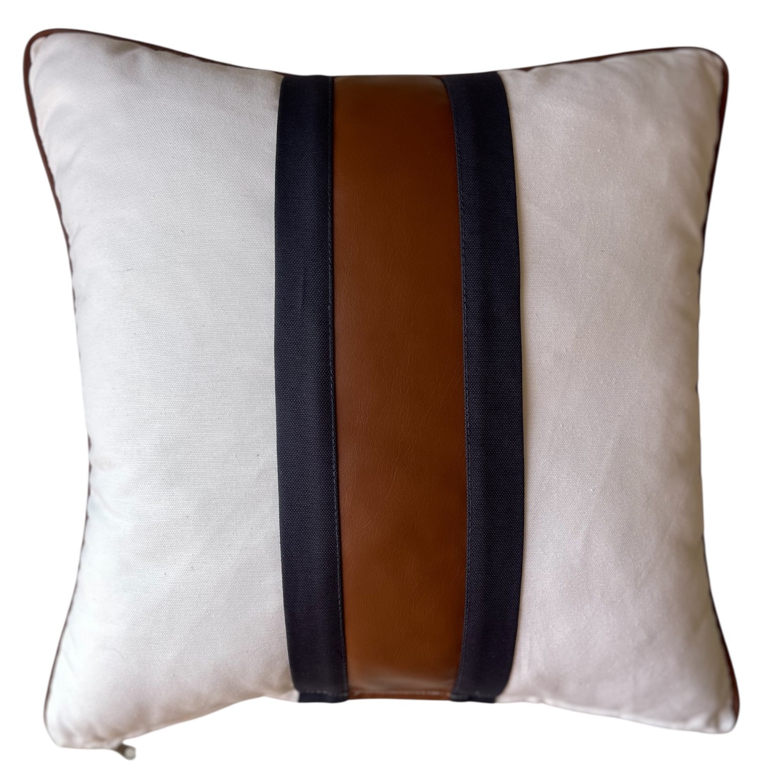 Marine Collection 45*45cm Beyaz Zemin  Deri Bantlı Kırlent Kılıfı