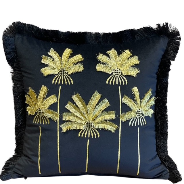 Siyah Kadife Gold Palm Paradise Yastık Kılıfı 50 *50 cm