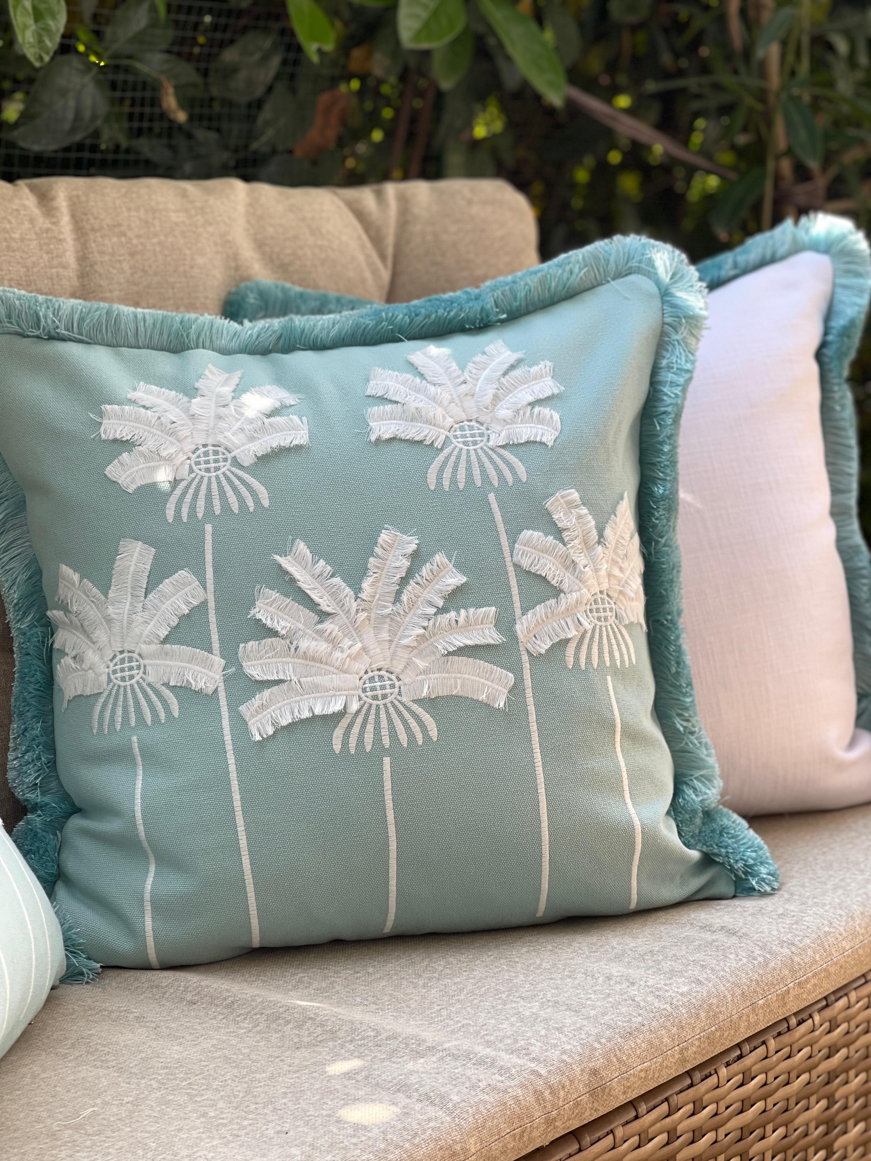 Palm Paradise Su Yeşili Kırlent Kılıfı