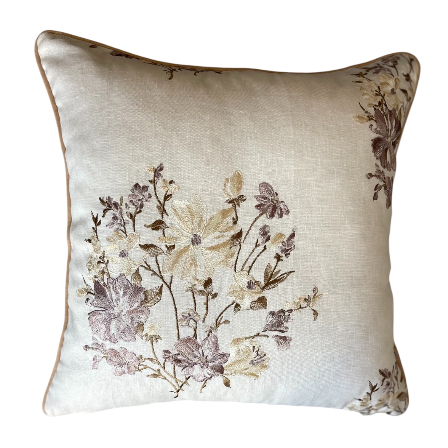 Çiçek Demeti Nakışlı camel 3'lü Kırlent Kılıfı Seti 50*50 cm