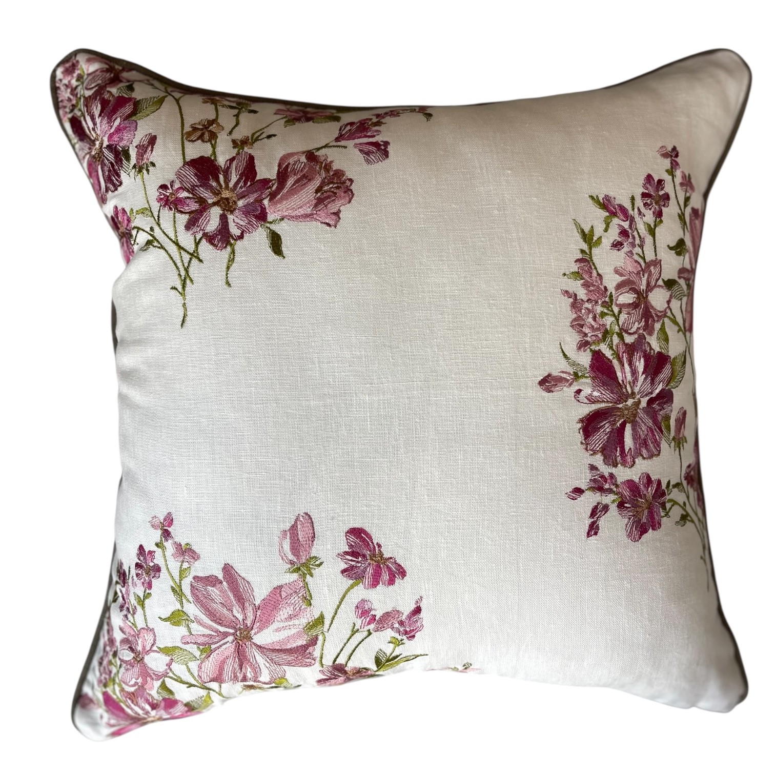 Pembe Çiçek Demeti Nakışlı 3 'lü Kırlent Kılıfı Seti 50*50 cm