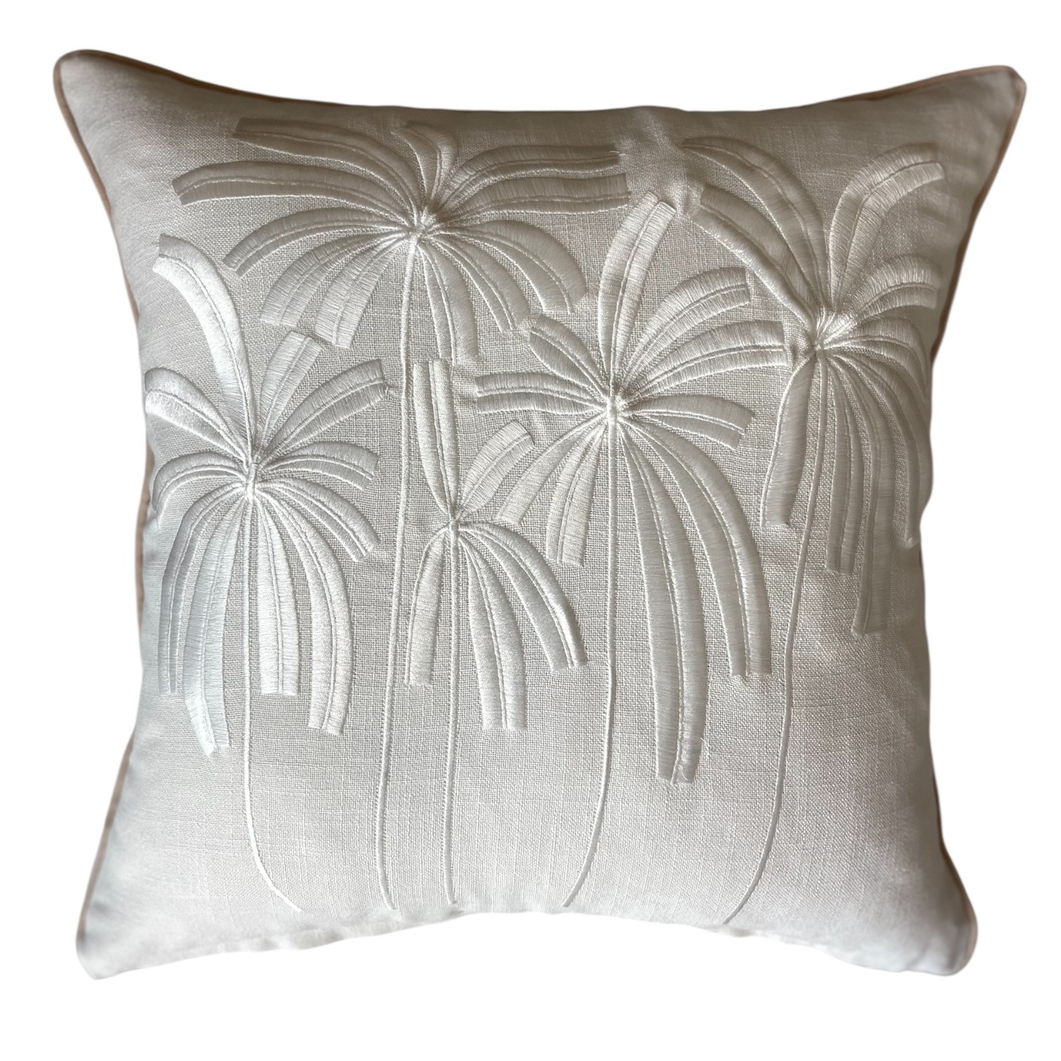 Ekru Palmiye Nakışlı Kırlent Kılıfı 2 'li Set 50*50 cm