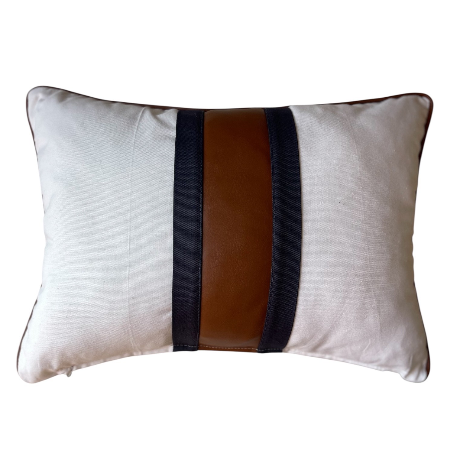 Marine Collection Beyaz Zemin 35*50 cm Deri Bantlı Kırlent Kılıfı 