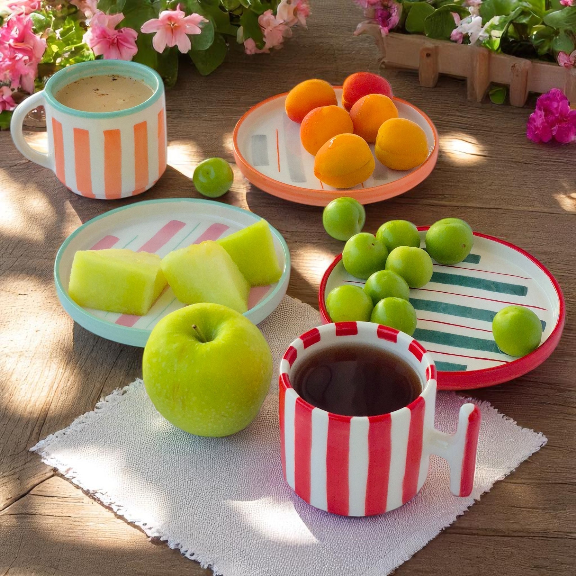 Renkli Ritim Pasta Tabağı 6'lı Set - Hediye Kutulu