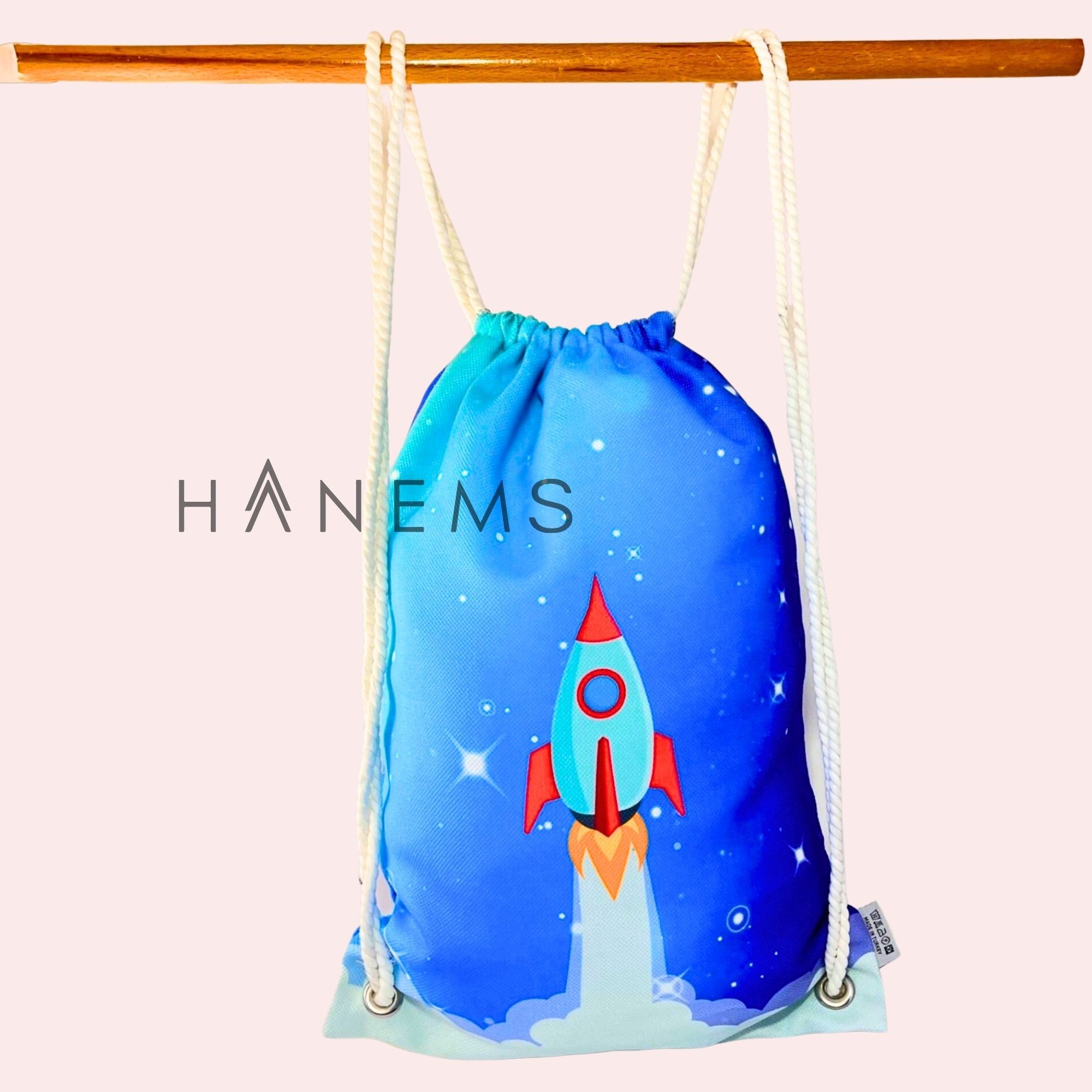 Rocket patterned kids backpack, drawstring bag, kindergarten backpack, cotton backpack, handmade bag, nappy bag, christmas gift