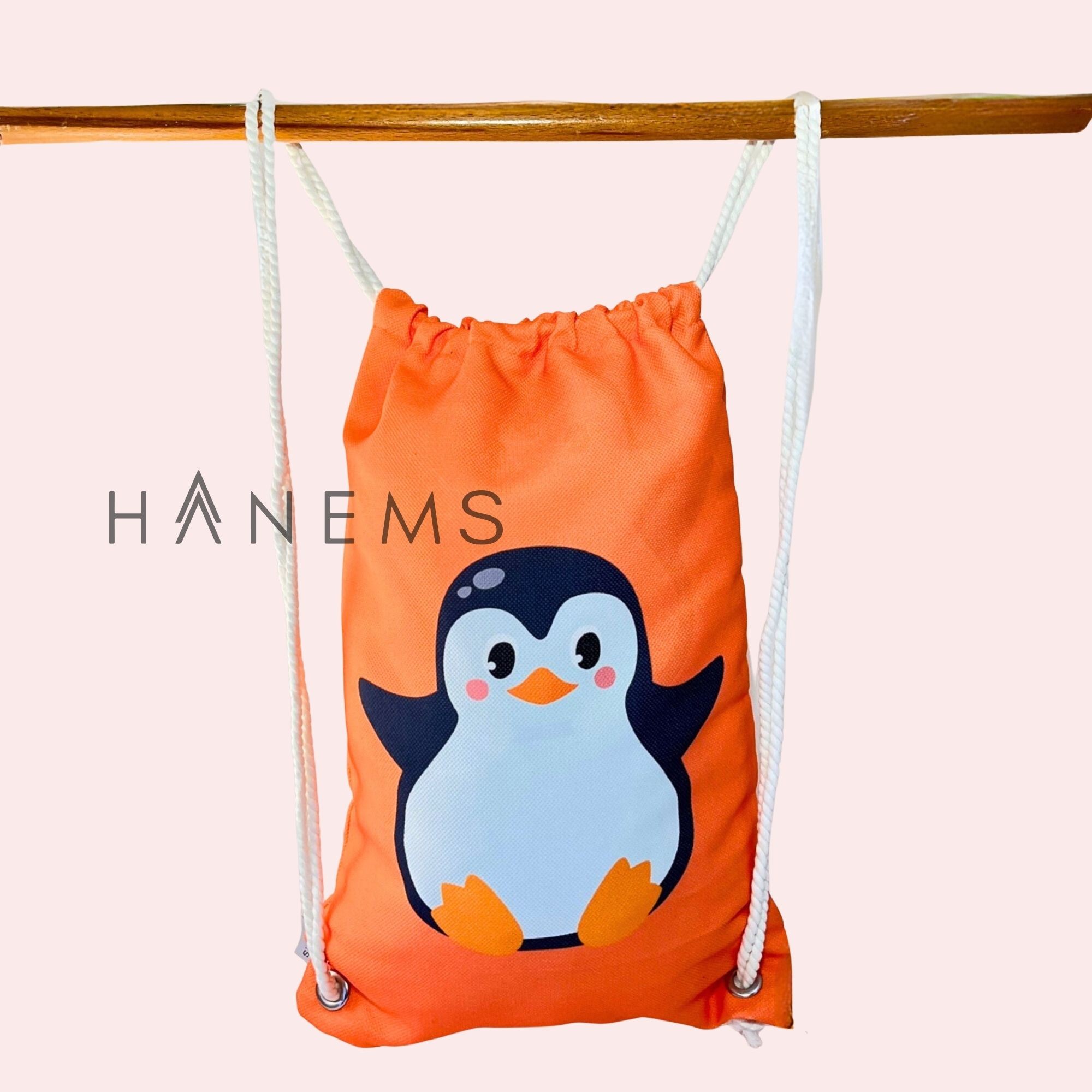 Panda and penguin patterned kids backpack, drawstring bag, kindergarten backpack, cotton backpack, handmade bag, nappy bag, christmas gift,