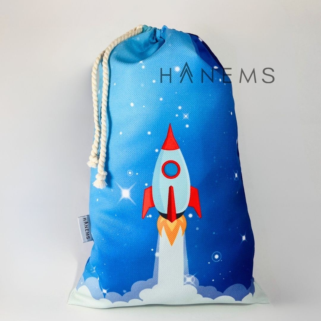 Rocket patterned laundry bag, drawstring pouch,wash bag, spare clothes bag, kids pouch, travel pouch, bag organiser, storage bag, christmas gift