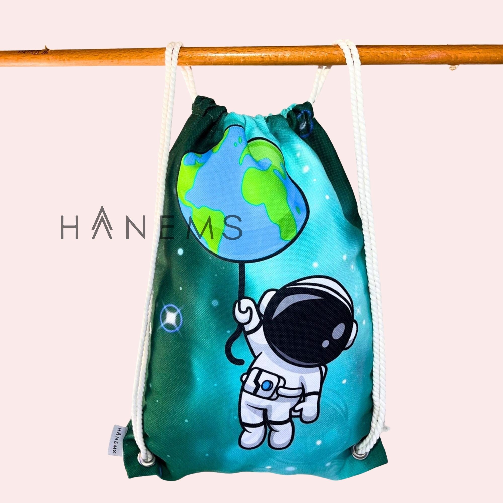 Astronaut pattern kids backpack, drawstring bag, boys bag , kindergarten backpack, cotton backpack, handmade bag, nappy bag, christmas gift