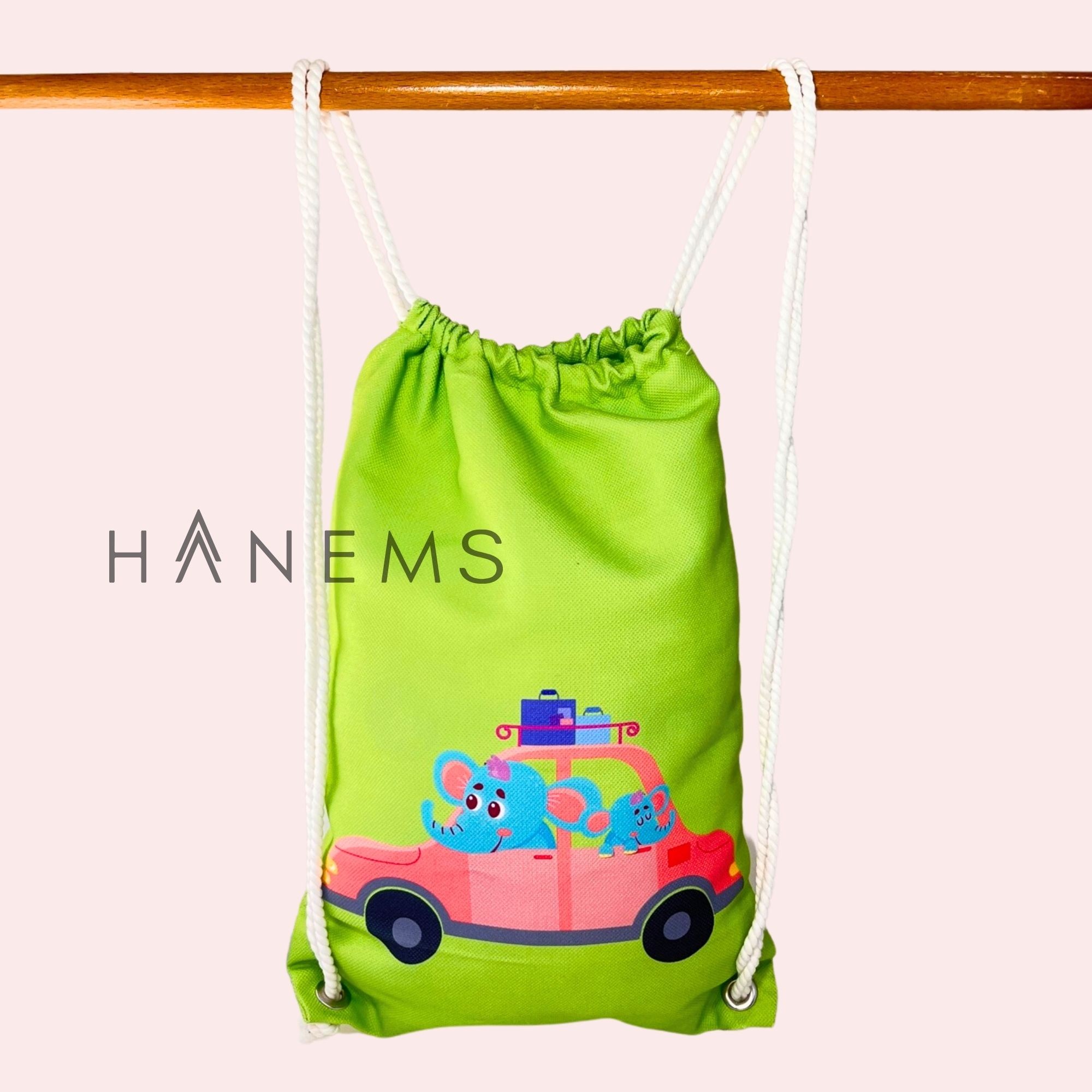  Car with elepthant patterned kids backpack, drawstring bag, boys bag, kindergarten backpack , cotton backpack , handmade bag , nappy bag , Christmas gift