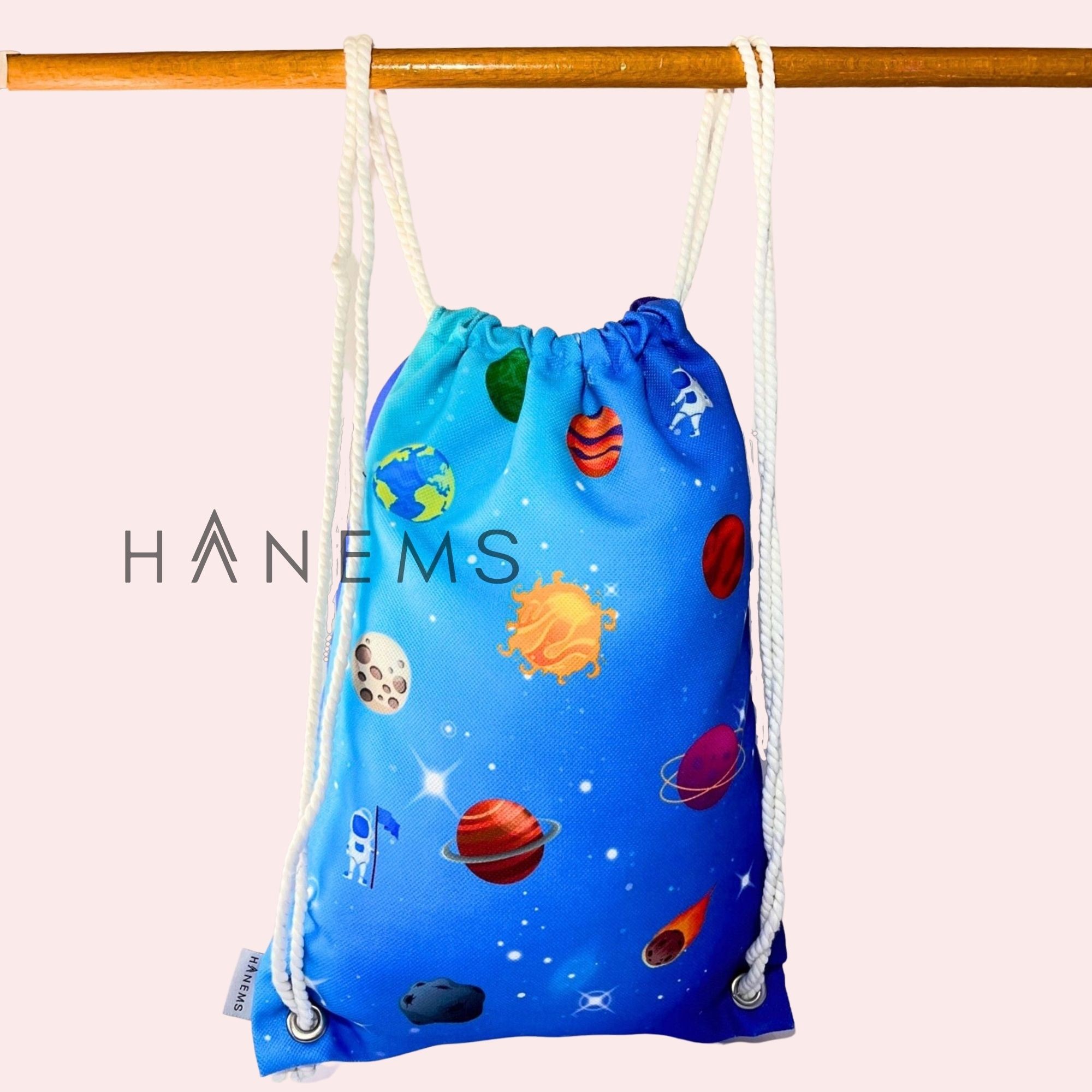 Planet pattern kids backpack, drawstring bag, kindergarten backpack, cotton backpack, handmade bag, nappy bag, christmas gift