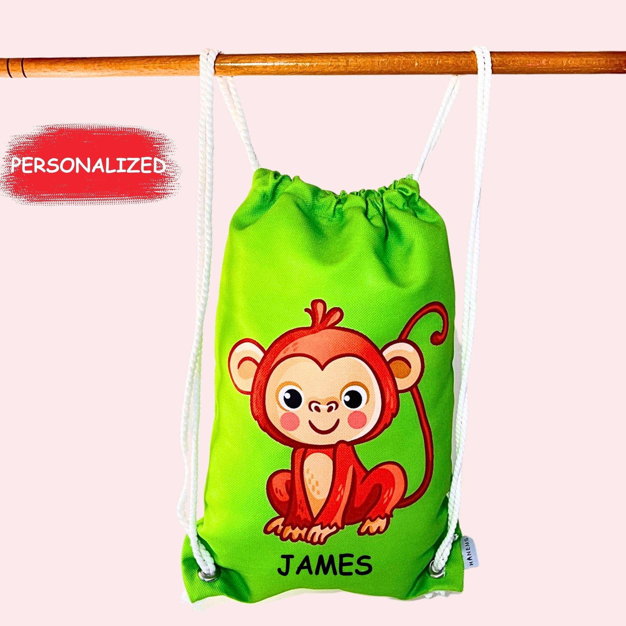 Monkey patterned kids backpack, drawstring bag, kindergarten backpack, cotton backpack, handmade bag, nappy bag, christmas gift