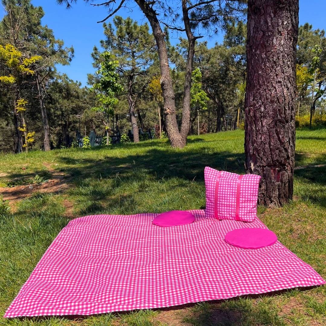 Fuchsia Colored Gingham Picnic Set