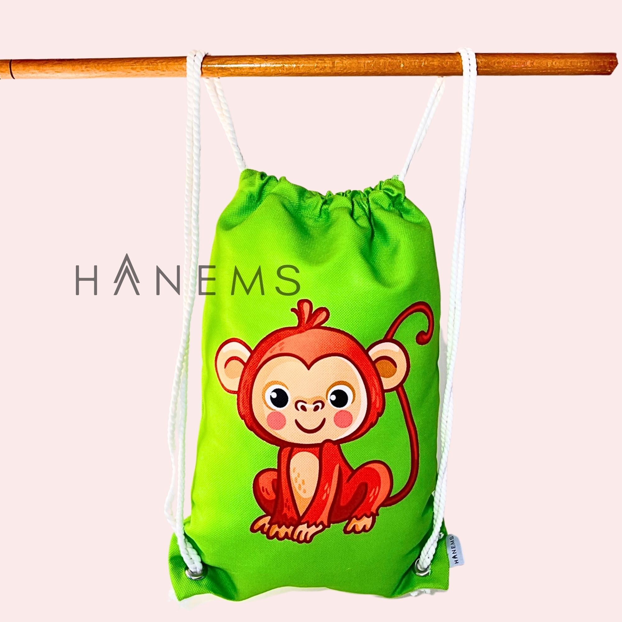 Monkey patterned kids backpack, drawstring bag, kindergarten backpack, cotton backpack, handmade bag, nappy bag, christmas gift