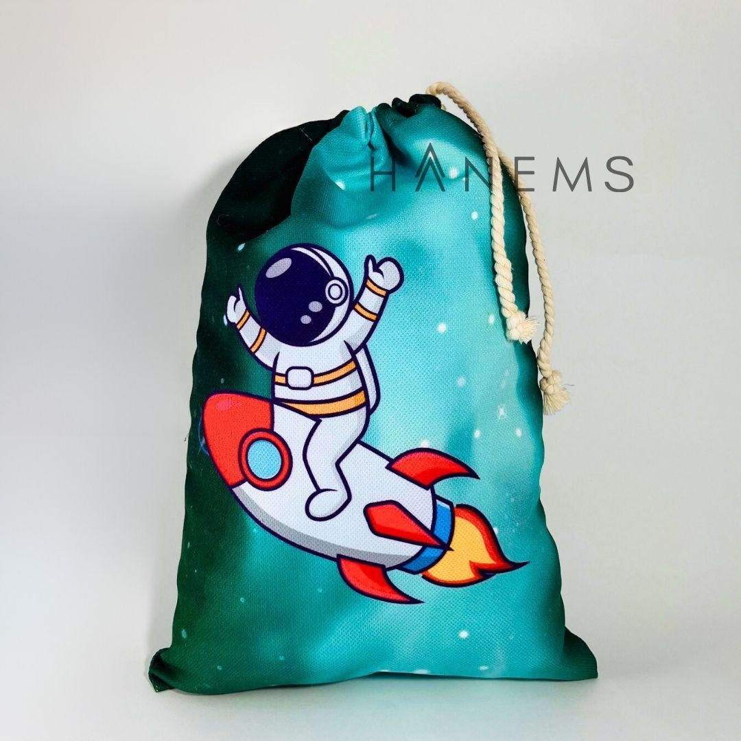 Astronaut riding a rocket laundry bag, drawstring pouch,wash bag, spare clothes bag, kids pouch, travel pouch, bag organiser, storage bag , christmas gift