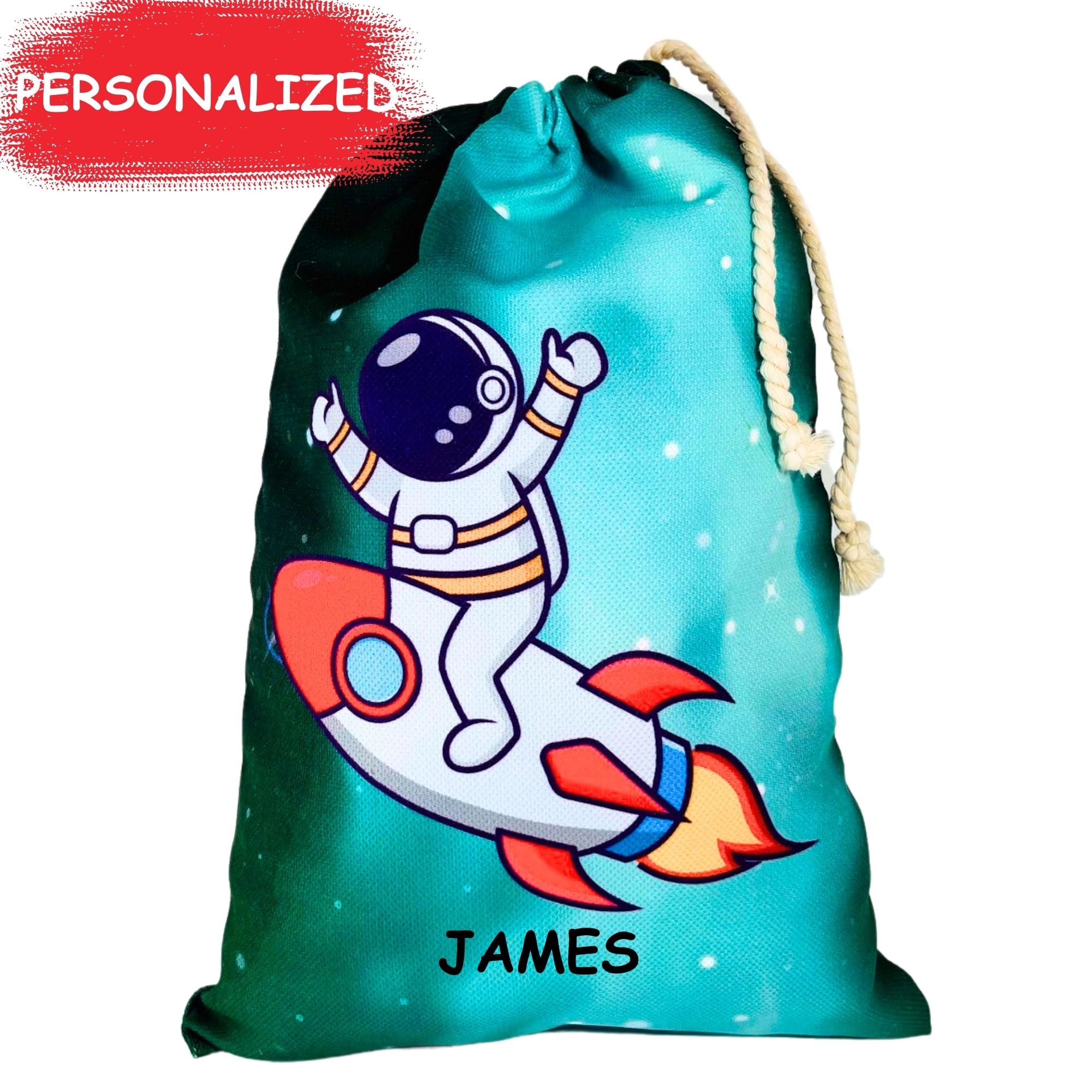 Astronaut riding a rocket laundry bag, drawstring pouch,wash bag, spare clothes bag, kids pouch, travel pouch, bag organiser, storage bag , christmas gift