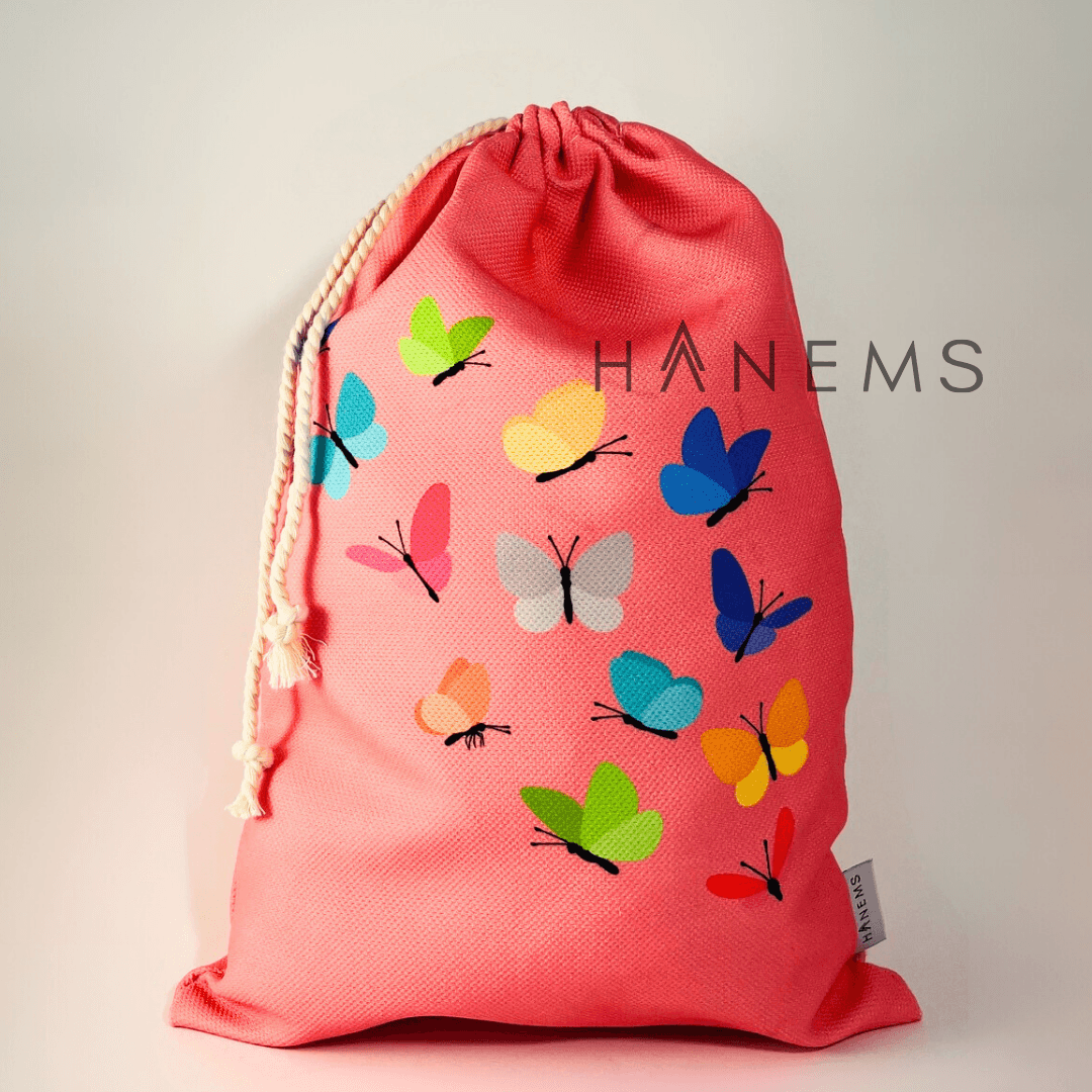 Butterfly patterned laundry bag, drawstring pouch, wash bag, spare clothes bag, toiletry, kids pouch , travel pouch, bag organiser, storage bag, christmas gift, shoes bag