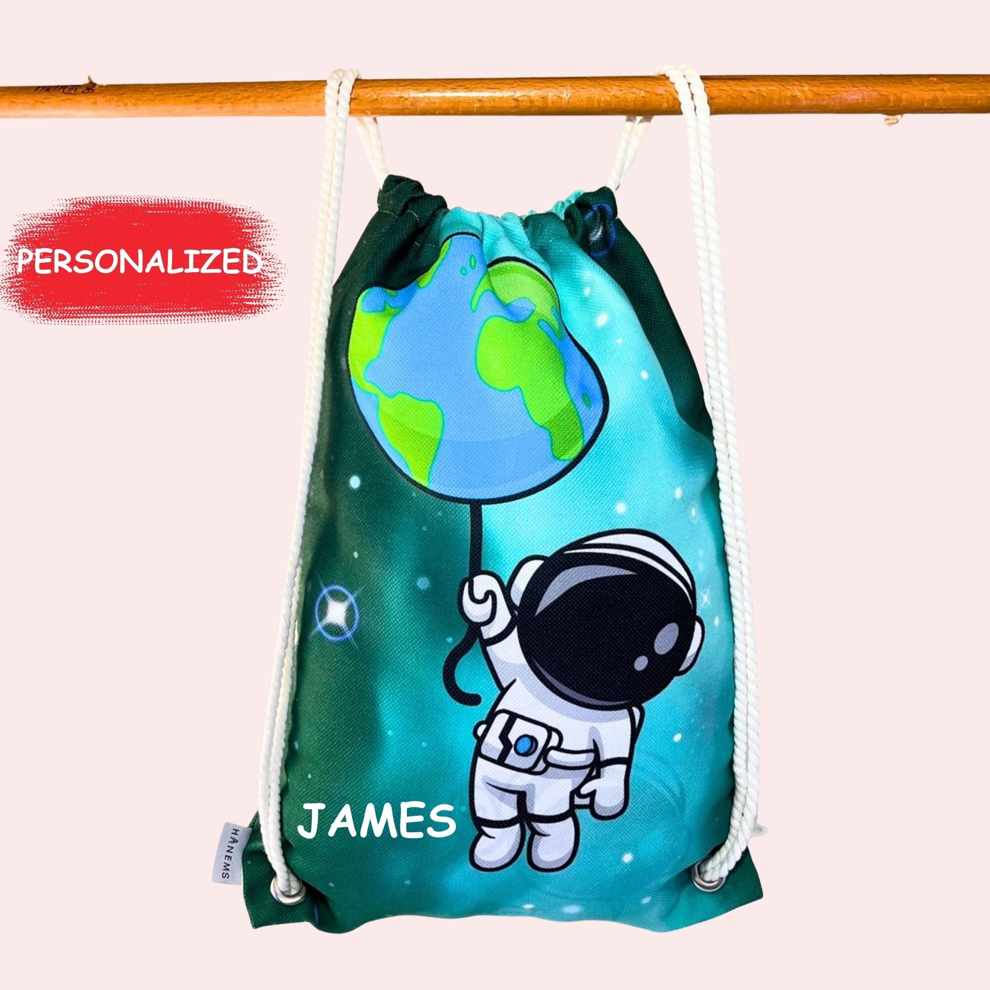 Astronaut pattern kids backpack, drawstring bag, boys bag , kindergarten backpack, cotton backpack, handmade bag, nappy bag, christmas gift