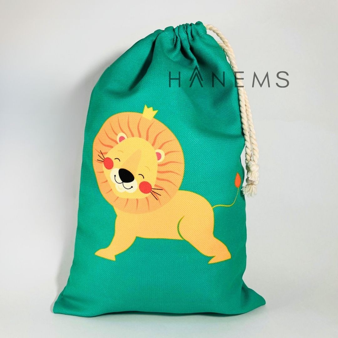 Lion Patterned Laundry bag, Drawstring pouch, wash bag, spare clothes bag, toiletry, kids pouch , travel pouch, bag organiser, storage bag , Christmas gift, shoes bag